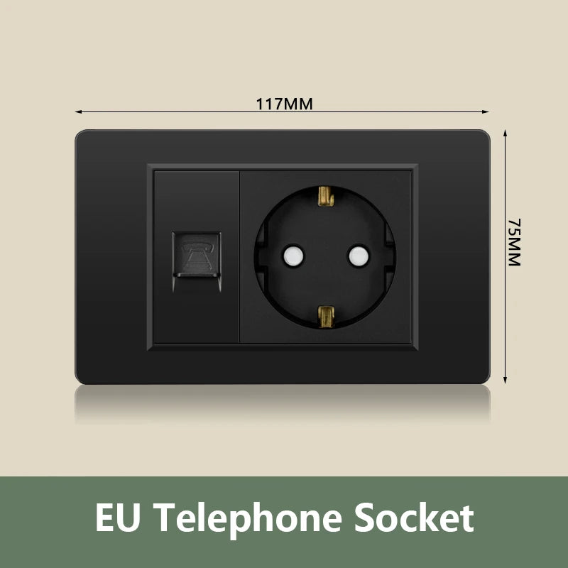 EU Korea Standard Electrical Outlet 220V Wall Light Power Switch,with USB Type-C 20W Smart Fast Charging Socket PC Panel TV TEL